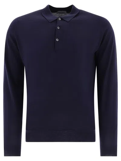 John Smedley Wool Long-sleeve Polo Shirt In Blue