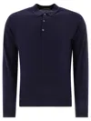 John Smedley Classic Navy Wool Long Sleeve Polo With Ribbed Cuffs In Blue