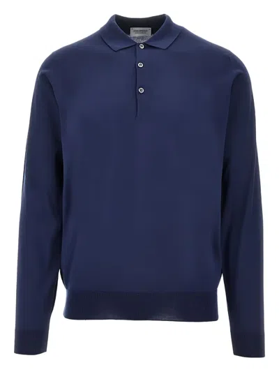 John Smedley Midnight Blue Long-sleeved Polo Shirt In Extra-fine Merino Wool