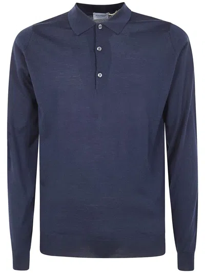 John Smedley Buttoned-collar Polo Shirt In Blue