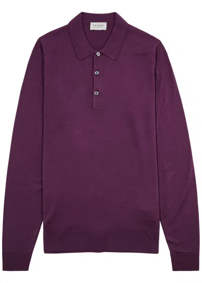John Smedley Belper Wool Polo Shirt In Purple