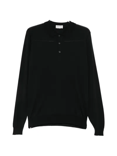 John Smedley Belpert Long-sleeve Polo Sweater In Black