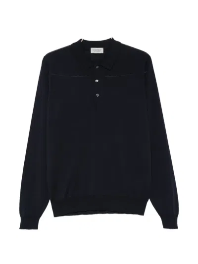John Smedley Belpert Long-sleeve Polo Sweater In Blue
