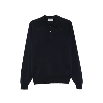 John Smedley Belpert Long-sleeve Polo Sweater In Blue