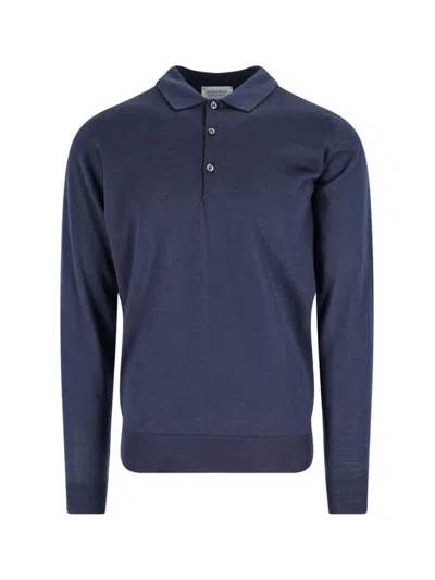 John Smedley Fine Knit Sweater With Ribbed Details In Blue