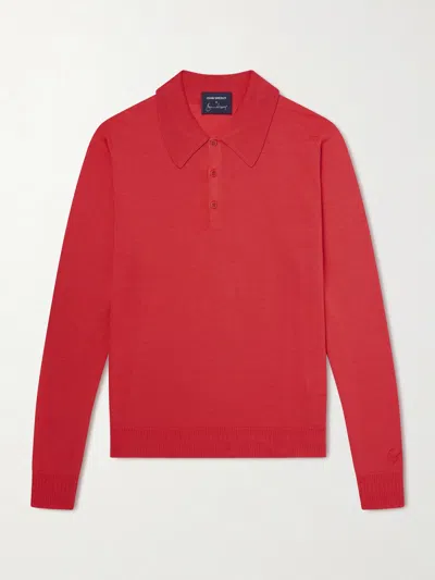 John Smedley Bill Nighy Cashmere And Silk-blend Polo T-shirt In Red