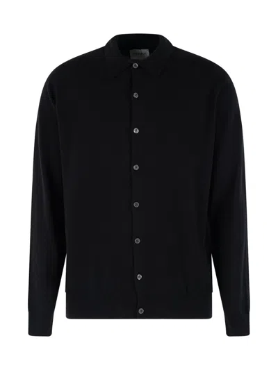 JOHN SMEDLEY BLACK POLO CARDIGAN SWEATER
