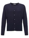 John Smedley V-neck Wool Cardigan With Ribbed Cuffs And Hem In Gold