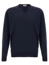 John Smedley V-neck Sweater With Ribbed Cuffs And Hem In Blue