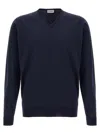 John Smedley V-neck Sweater With Ribbed Cuffs And Hem In Blue
