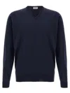 John Smedley V-neck Sweater With Ribbed Cuffs And Hem In Blue