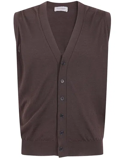 John Smedley Merino Wool V-neck Waistcoat In Brown