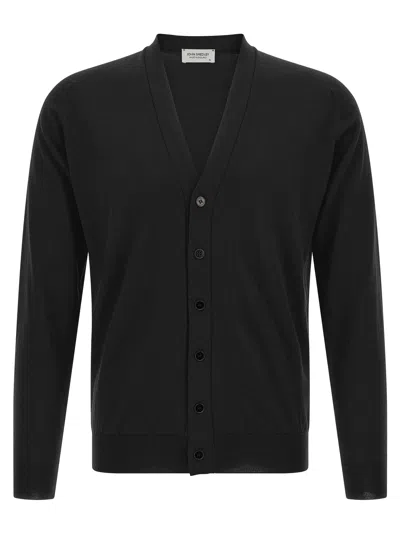 John Smedley Merino Wool V-neck Ribbed Cardigan In Black