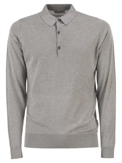 John Smedley Bradwell Cotton Long Sleeved Polo Shirt In Gray