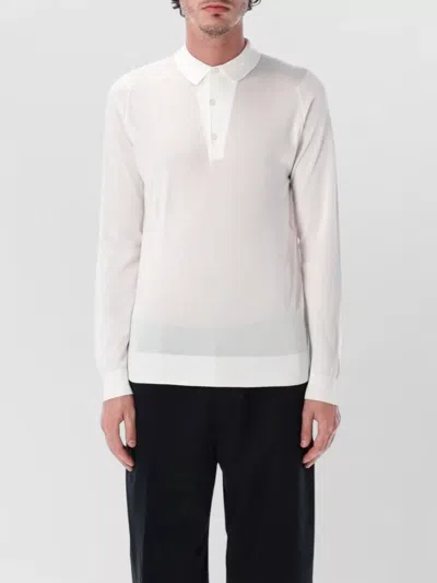 John Smedley Bradwell Long Sleeve Knitted Polo Sweater In White