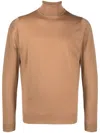 John Smedley Ribbed Turtleneck Wool Sweater With Straight Hem In Brown