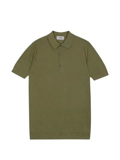 John Smedley Polo Shirt Straight Collar Ribbed Cuffs Hem In Green