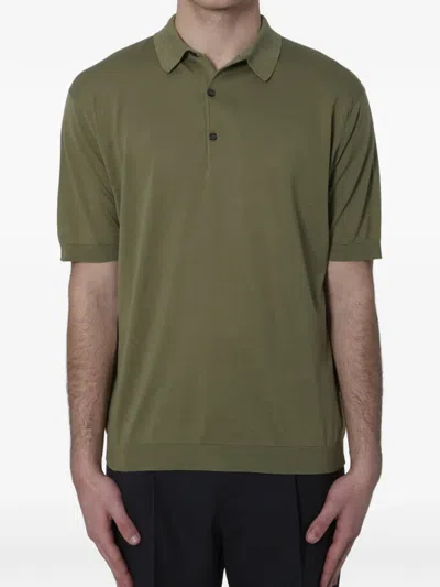 John Smedley Polo Shirt Straight Collar Ribbed Cuffs Hem In Green