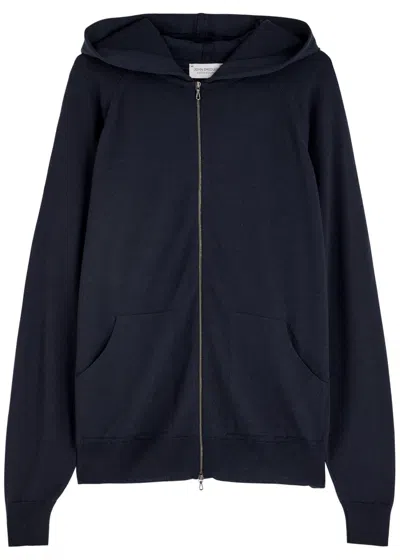 John Smedley Carty Hooded Wool Sweatshirt In Navy