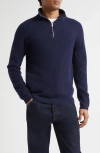 John Smedley Cashmere & Extrafine Merino Wool Rib Half Zip Sweater In Blue