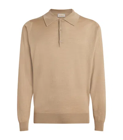 John Smedley Cashmere-silk Toby Polo Shirt In Beige