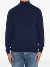 John Smedley Turtleneck Merino Wool Pullover With Ribbed Cuffs In Blue