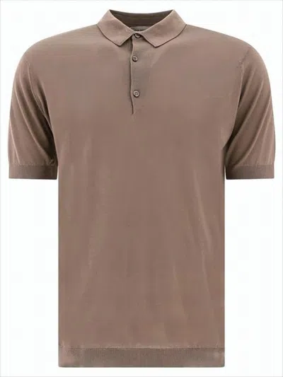 John Smedley Classic Brown Polo Shirt With Smooth Knit And Ribbed Details