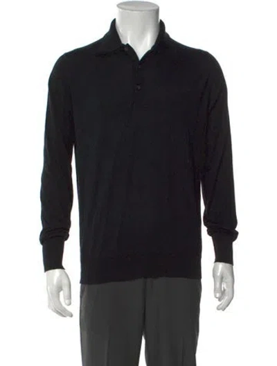 Pre-owned John Smedley Collar Long Sleeve Polo Shirt In Black