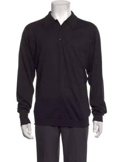 Pre-owned John Smedley Collar Long Sleeve Polo Shirt In Black