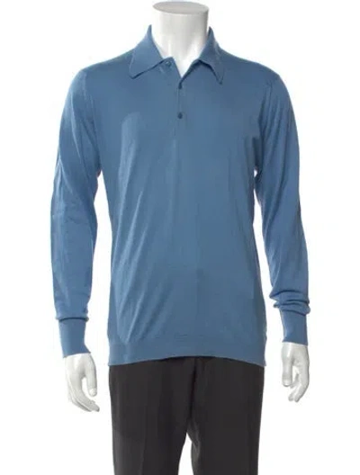Pre-owned John Smedley Collar Long Sleeve Polo Shirt In Blue
