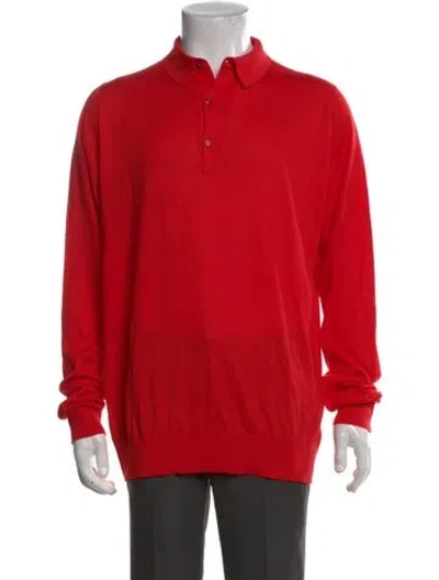 Pre-owned John Smedley Collar Long Sleeve Polo Shirt In Red