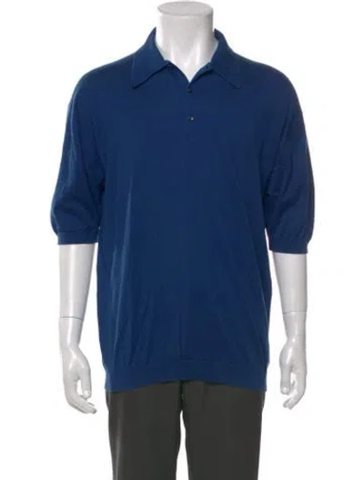 Pre-owned John Smedley Collar Short Sleeve Polo Shirt In Blue