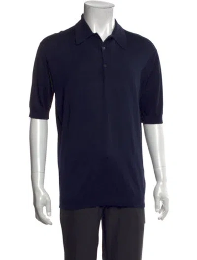 Pre-owned John Smedley Collar Short Sleeve Polo Shirt In Blue