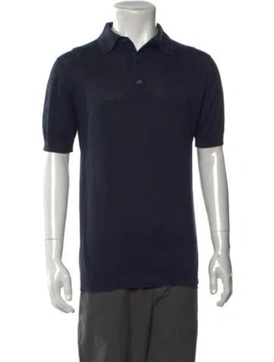 Pre-owned John Smedley Collar Short Sleeve Polo Shirt In Blue