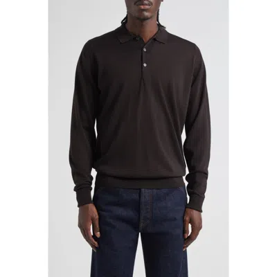 John Smedley Cotswold Wool Polo Sweater In Black
