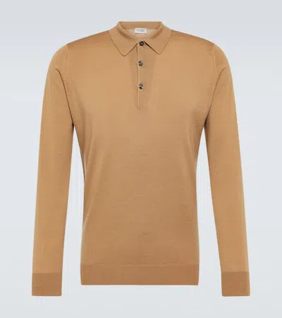 John Smedley Cotswold Wool Polo Sweater In Brown