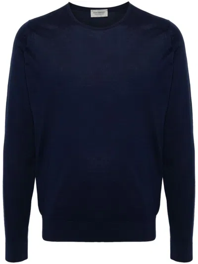John Smedley Cotton Hatfield Crew Neck Pullover In Blue