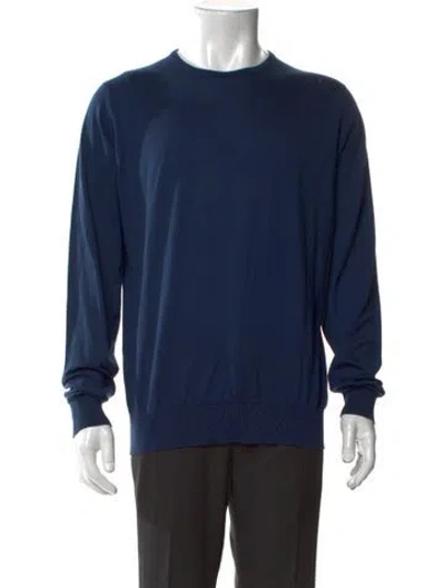 Pre-owned John Smedley Crew Neck Long Sleeve Pullover In Blue