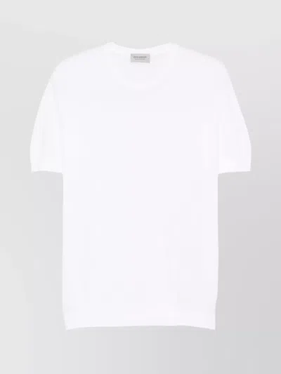 John Smedley Crew Neck Ribbed Hem T-shirt In White