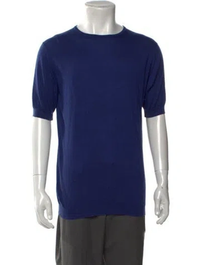 Pre-owned John Smedley Crew Neck Short Sleeve Pullover In Blue