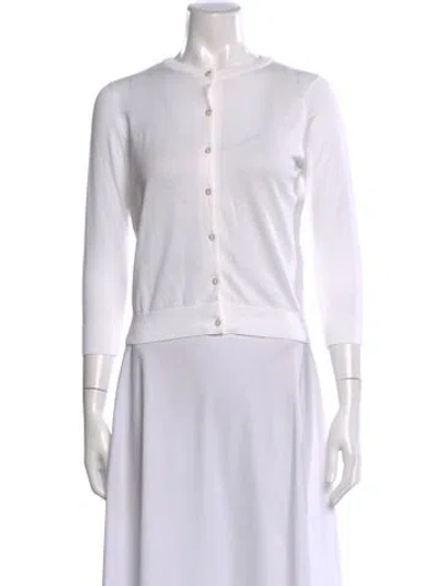 Pre-owned John Smedley Crew Neck Three-quarter Sleeve Top W/ Tags In White