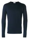 John Smedley Long Sleeve Ribbed Crew Neck Sweater In Blue