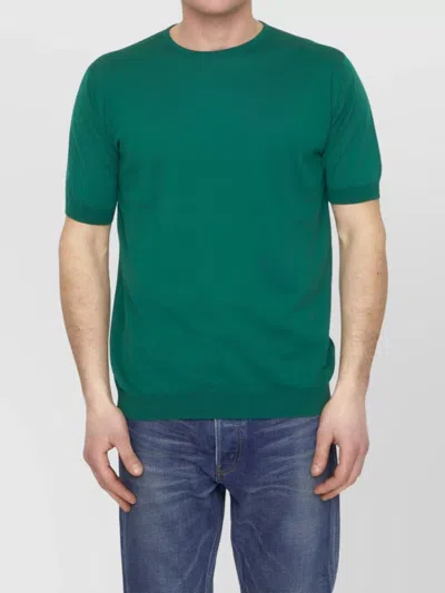 JOHN SMEDLEY CREWNECK SHORT-SLEEVED COTTON JUMPER WITH RIBBED FINISHES