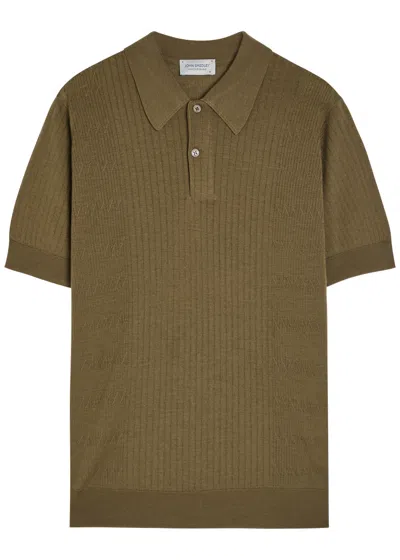 John Smedley Croall Ribbed Merino Wool Polo Shirt In Green
