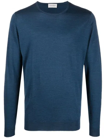 JOHN SMEDLEY MEN DARK BLUE WOOL SWEATER, M LUXURY SWEATERS & KNITWEAR FOR MEN DARVEYS