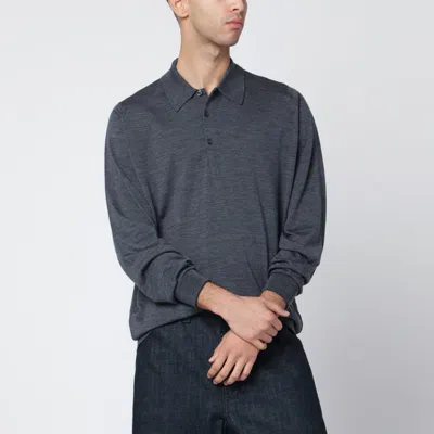 John Smedley Dark Grey Wool Polo Shirt In Gray