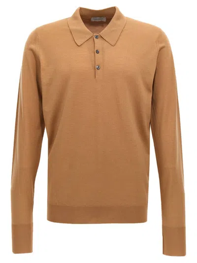John Smedley 'dorset' Long Sleeves Polo Shirt In Beige
