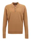 John Smedley 'dorset' Long Sleeves Polo Shirt In Beige