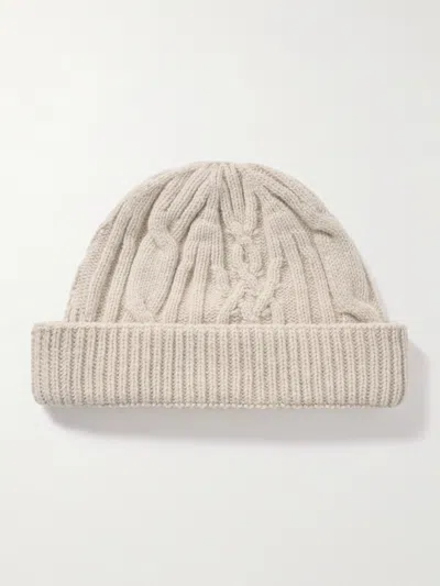 John Smedley Emery Cable-knit Recycled-cashmere And Merino Wool-blend Beanie In Neutral