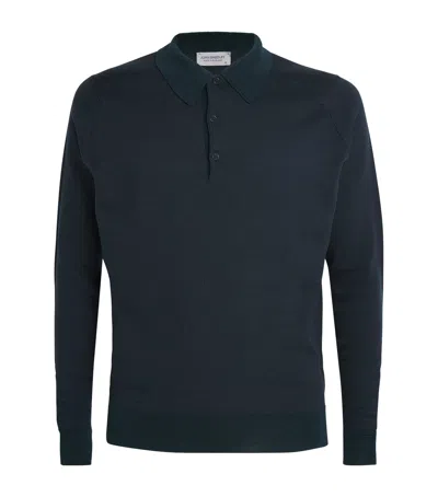 John Smedley Extra Fine Merino Herbie Long-sleeve Polo Shirt In Blue